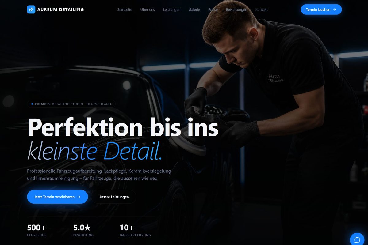 Website der Autoaufbereitung Glanzwerk