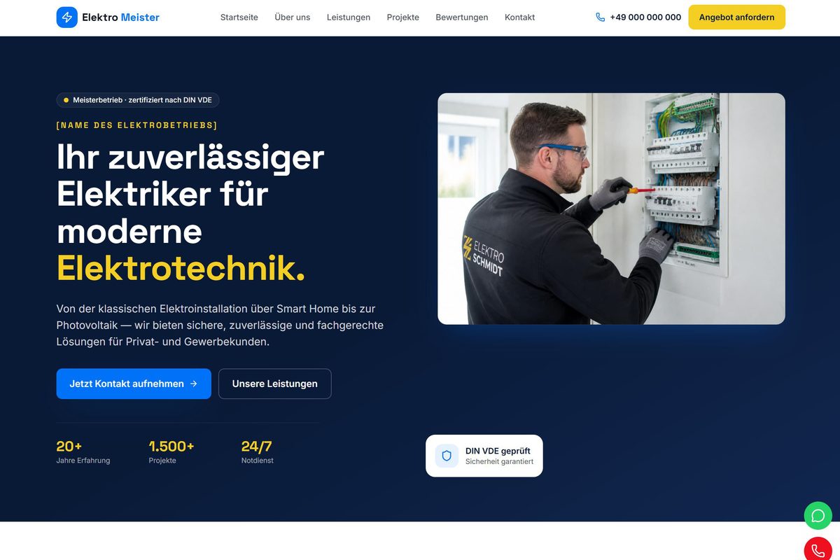 Website des Elektrobetriebs Sander